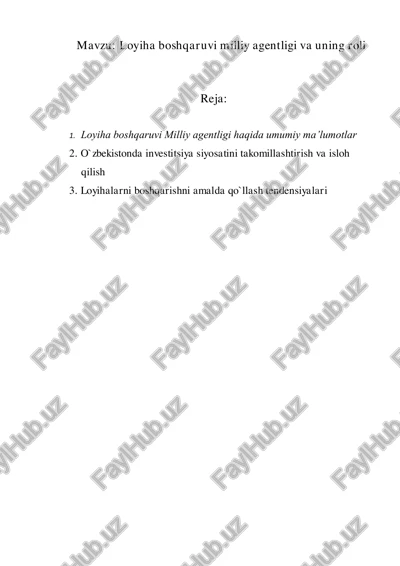 loyiha boshqaruvi milliy agentligi va uning roli — PDF
