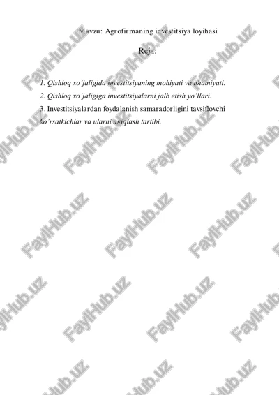 agrofirmaning investitsiya loyihasi — PDF
