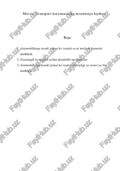 transport korxonasining investitsiya loyihasi — PDF