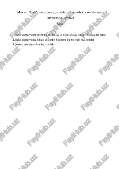 noan’anaviy energiya ishlab chiqarish korxonalarining investitsiya loyihasi — PDF