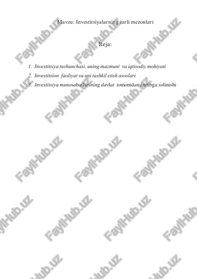 investitsiyalarning turli mezonlari — PDF