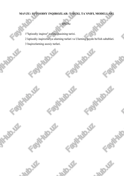 iqtisodiy inqirozlar: tarixi, ta`snifi, modellari — DOCX