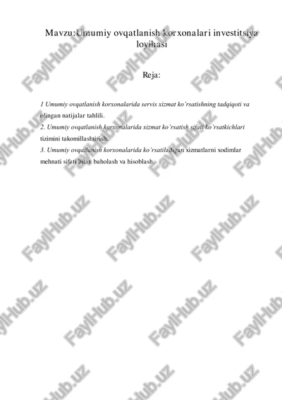 umumiy ovqatlanish korxonalari investitsiya loyihasi — PDF