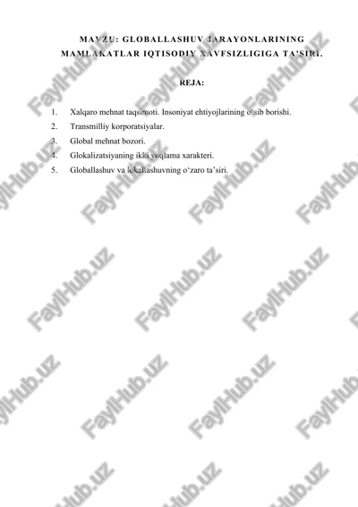 globallashtirishning bir harakatlantiruvchi kuchi ilmiy texnikaviy taraqqiyot — DOCX