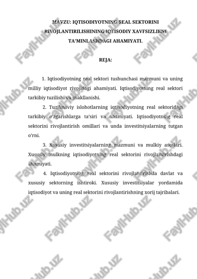 iqtisodiyotning real sektorini rivojlantirilishining iqtisodiy xavfsizlikni ta'minlashdagi ahamiyati — DOCX