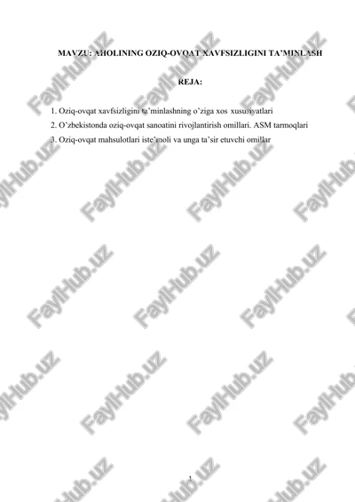 oziq-ovqat xavfsizligini ta’minlash — DOCX