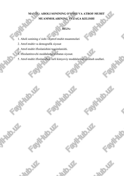 ekologik xavfsizlik va ekologik tahdidlar — DOCX