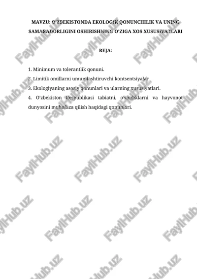 ekologik qonunchilik va uning samaradorligini oshirish — DOCX