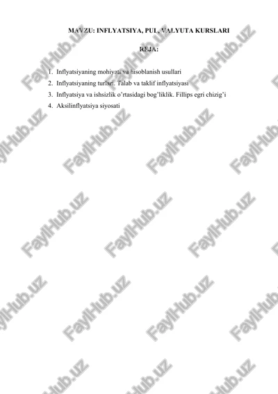 inflyatsiya, pul, valyuta kurslari — DOCX