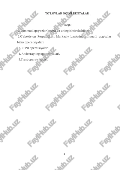 qimmatli qog‘ozlar bozori va uning ishtirokchilari — DOCX