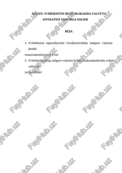 xalqaro valyuta munosabatlari — DOCX