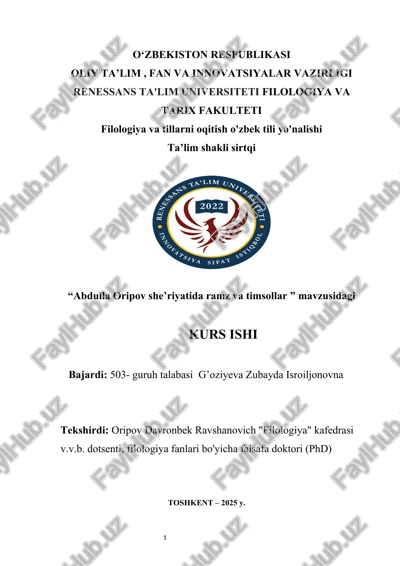 abdulla oripov she’riyatida ramz va timsollar kurs ishi — DOCX