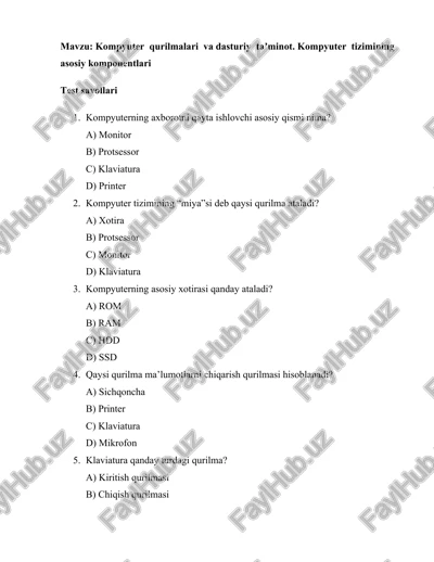 kompyuter qurilmalari va dasturiy taʼminot — DOCX