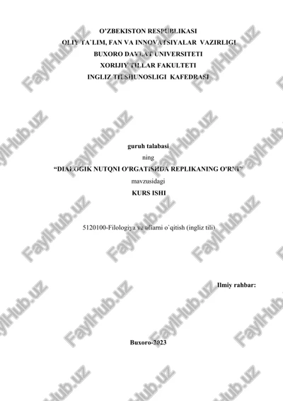 dialogik nutqni o'rgatishda replikaning o'rni — DOCX