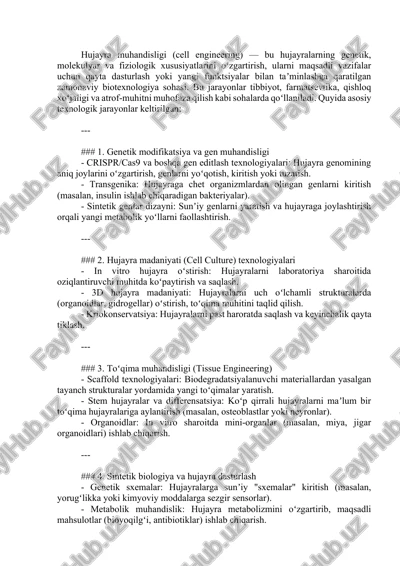 hujayra muhandisligi (cell engineering) — DOCX