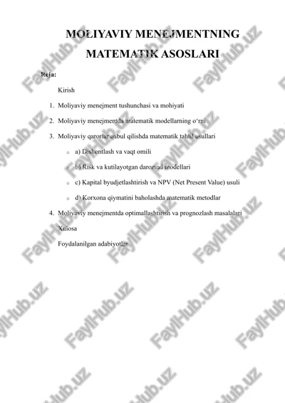 moliyaviy menejmentning matematik asoslari — DOCX