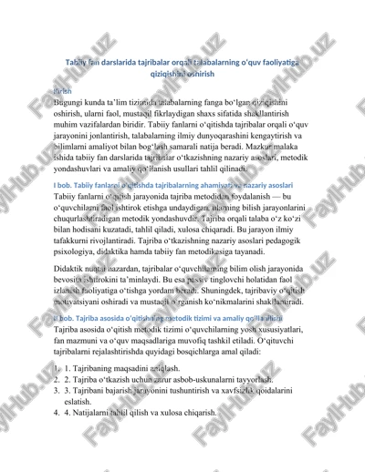 tabiiy fan darslarida tajribalar orqali o‘qitish metodikasi — DOCX