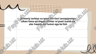jismoniy tarbiya va sport ilm-fani taraqqiyotiga ulkan hissa qo'shgan olimlar ro'yxati tuzish va ular haqida ma'lumot ega bo'lish — PPTX