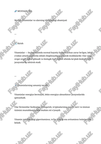 vitaminlar va ularning tibbiyotdagi ahamiyati — DOCX
