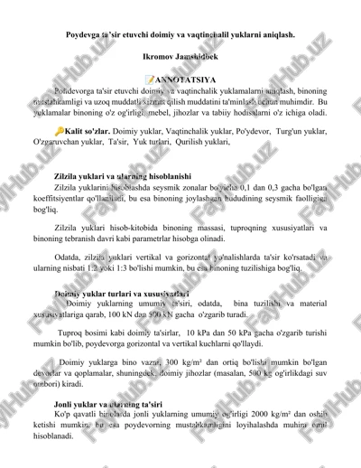 po'ydevorga ta'sir etuvchi doimiy va vaqtinchalik yuklarni aniqlash — DOCX