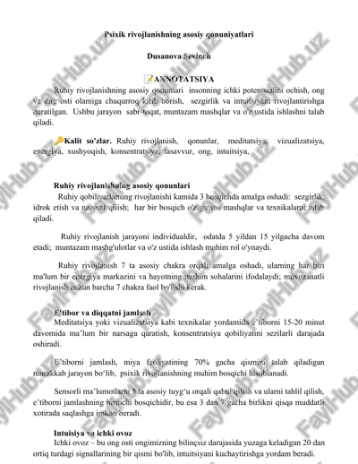 ruhiy rivojlanishning asosiy qonuniyatlari — DOCX