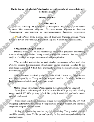 qattiq jismlar va biologik to'qimalarning mexanik xossalarini o'rganish — DOCX