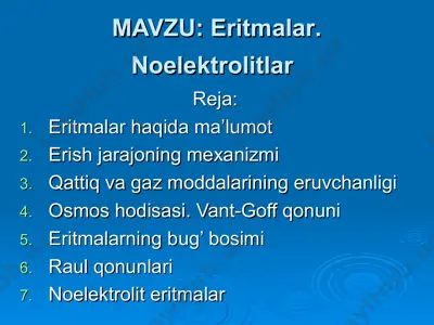 eritmalar. noelektrolitlar — PPT