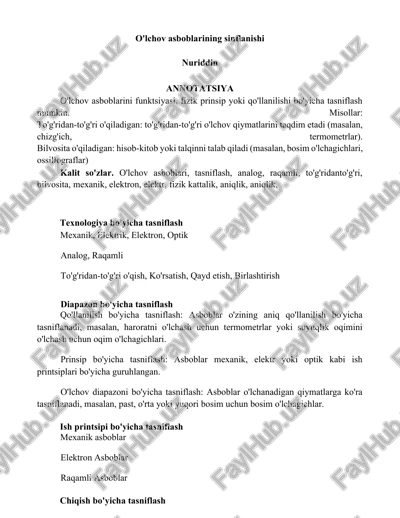 o'lchov asboblarining sinflanishi — DOCX