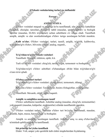 o'lchash vositalarining turlari va sinflanishi — DOCX