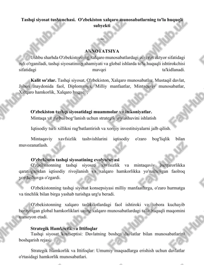 o'zbekiston tashqi siyosati — DOCX