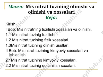 mis nitrat tuzining olinishi va olinishi va xossalari — PPT
