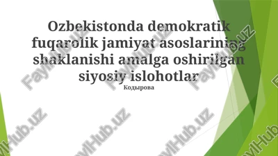 o'zbekistonda demokratik fuqarolik jamiyat asoslarining shaklanishi amalga oshirilgan siyosiy islohotlar — PPTX