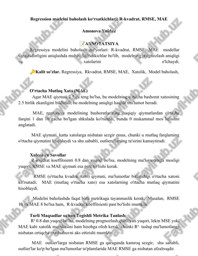 regression modelni baholash ko‘rsatkichlari — DOCX