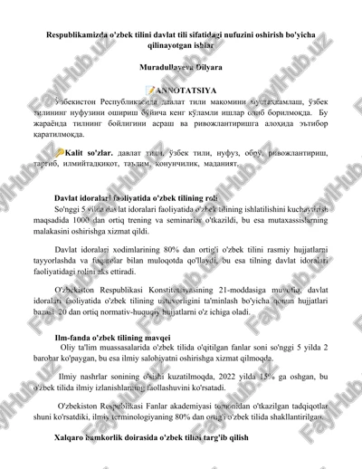 respublikamizda o'zbek tilini davlat tili sifatidagi nufuzini oshirish bo'yicha qilinayotgan ishlar — DOCX