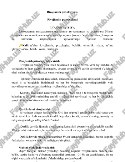 rivojlanish psixologiyasi — DOCX
