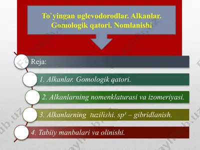 to`yingan uglevodorodlar. alkanlar. gomologik qatori. nomlanishi — PPTX