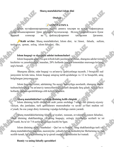 sharq mutafakirlari islom dini — DOCX