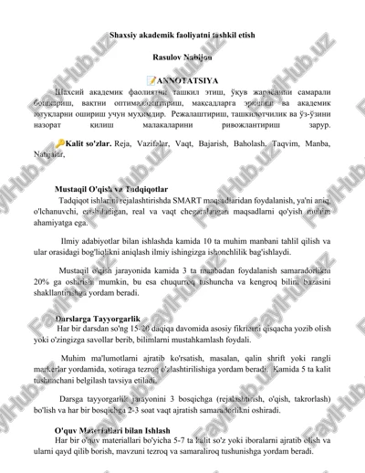 shaxsiy akademik faoliyatni tashkil etish — DOCX