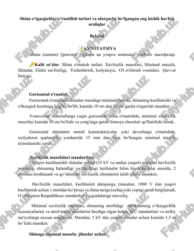 shina oʻtgazgichlar oʻrnatilish turlari va ulargacha boʻlgangan eng kichik havfsiz oraliqlar — DOCX