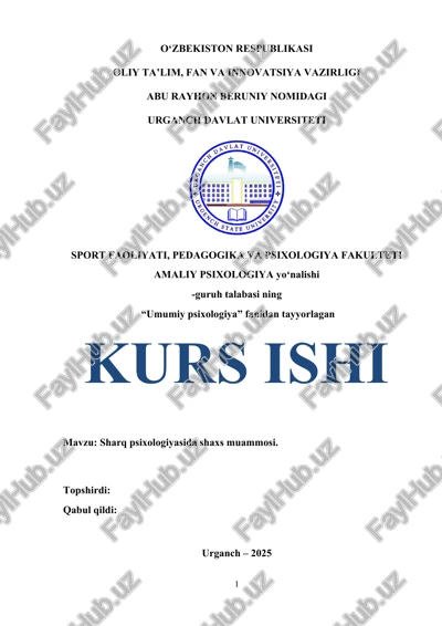 sharq psixologiyasida shaxs muammosi — DOCX