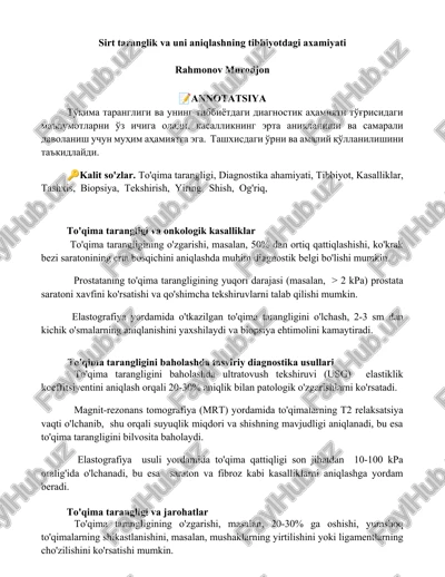 to'qima tarangligi va uni aniqlashning tibbiyotdagi axamiyati — DOCX
