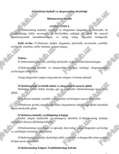 o'zbekiston hududi va chegarasining daxlsizligi — DOCX