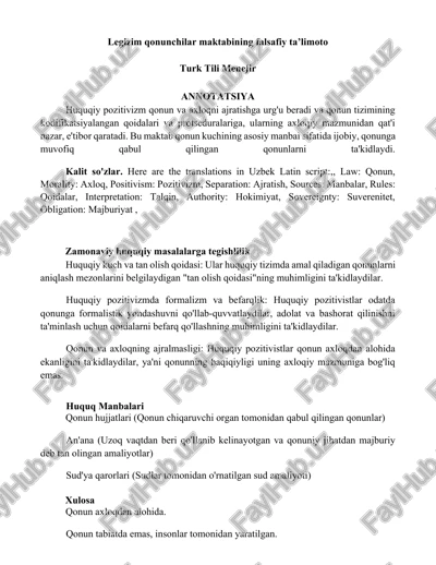 legizim qonunchilar maktabining falsafiy ta’limoto — DOCX