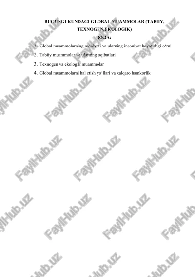 bugungi kundagi global muammolar (tabiiy, texnogen,ekologik) — DOCX