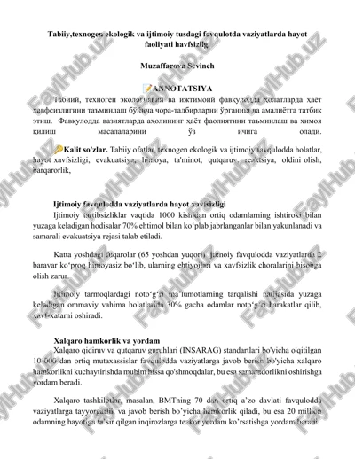 ijtimoiy favqulodda hayot xavfsizligi — DOCX