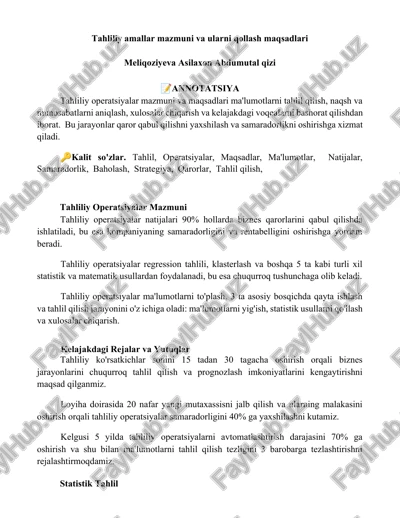 tahliliy operatsiyalar mazmuni — DOCX