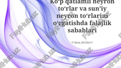 koʻp qatlamli neyron toʻrlar va sunʼiy neyron toʻrlarini oʻrgatishda falajlik sabablari — PPTX