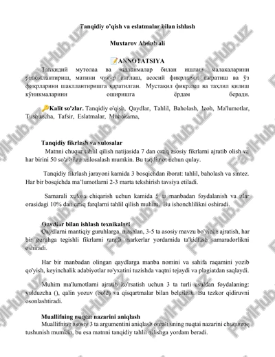 tanqidiy o’qish va eslatmalar bilan ishlash — DOCX