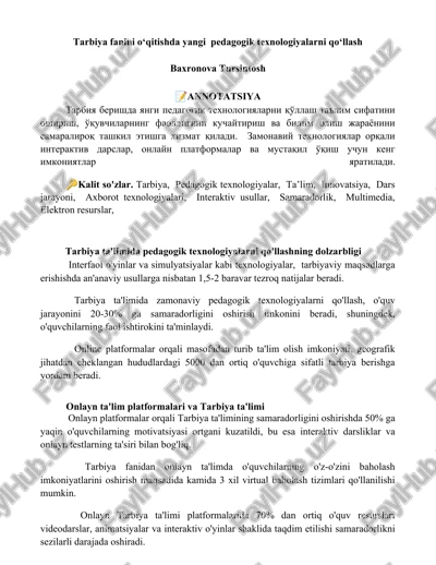tarbiya fanini o‘qitishda yangi pedagogik texnologiyalarni qo‘llash — DOCX
