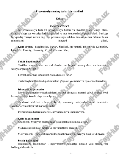 prezentatsiyalarning turlari va shakllari — DOCX